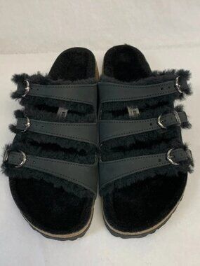 Birkenstock Florida Shearling Black Oiled Leather Regular Width Sandals